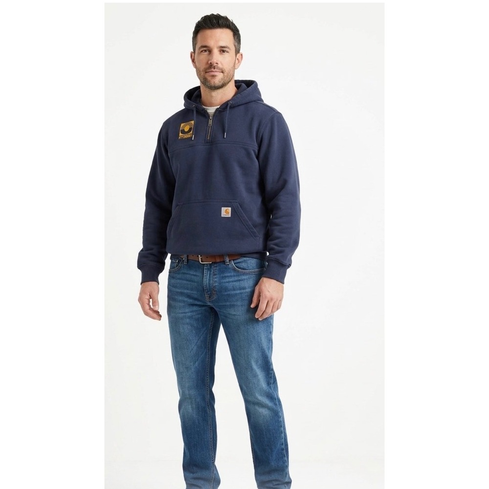 Carhartt Rain Defender Navy Quarter Zip Hoodie Pittsburgh Men Small TS0617-M